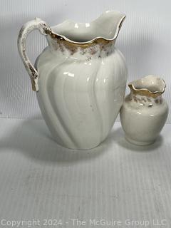 Collection of Serving Ware Including Fiesta Ware, Wash Basin Pitcher and Blenko Glass Pinch Vase