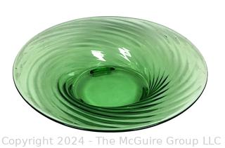 Green Fostoria Optic Swirl Uranium Glass Console Bowl. 12" diameter