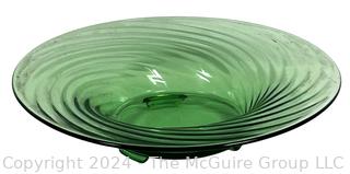 Green Fostoria Optic Swirl Uranium Glass Console Bowl. 12" diameter