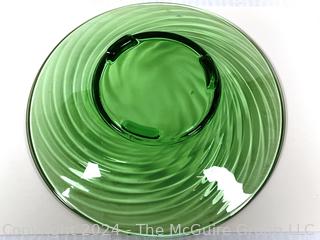 Green Fostoria Optic Swirl Uranium Glass Console Bowl. 12" diameter