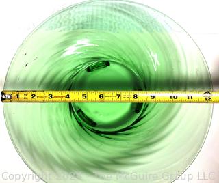 Green Fostoria Optic Swirl Uranium Glass Console Bowl. 12" diameter