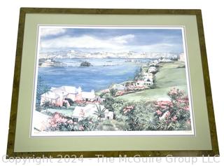 Framed Under Glass Print Titled "Hamilton Harbour from Mizzentop Bermuda" Signed by Artist C. Holding. 24" x 30"