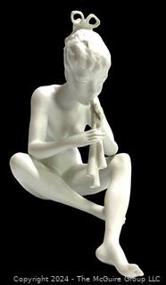 AK Kaiser West Germany White Porcelain Girl Playing Flute Figurine (Was 0014)