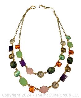 Double Strand with Inset Stone & Rhinestones Necklace