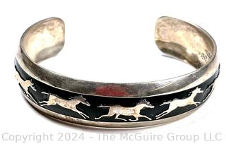 Sterling Silver Running Horses Cuff Bracelet by Navajo Artist B. Webb