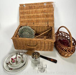 Straw Hinged Lid Basket and Serving Ware.