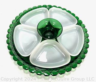 Anchor Hocking Waffle Pattern Emerald Green Chip and Dip Platter Set 