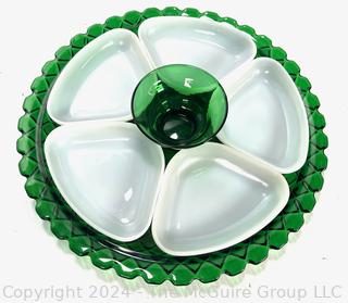 Anchor Hocking Waffle Pattern Emerald Green Chip and Dip Platter Set 