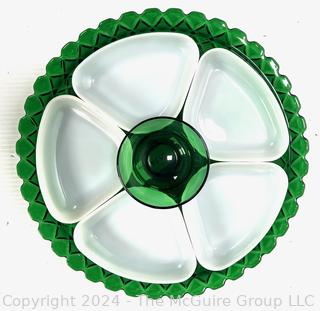 Anchor Hocking Waffle Pattern Emerald Green Chip and Dip Platter Set 