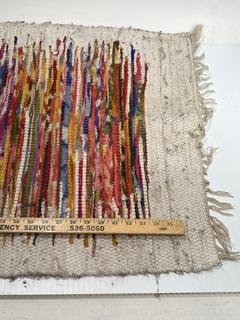 Rag Throw Rug on White Ground. 24 x 38"