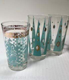 Mid Century Modern Barware Including Glass Tumblers and Ice Bucket