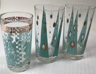 Mid Century Modern Barware Including Glass Tumblers and Ice Bucket