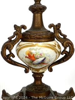 C 1910 Antique French Mantle Clock with Hand Painted Porcelain Plaques. Movement is by H & H (Harris and Harrington)