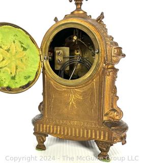 C 1910 Antique French Mantle Clock with Hand Painted Porcelain Plaques. Movement is by H & H (Harris and Harrington)