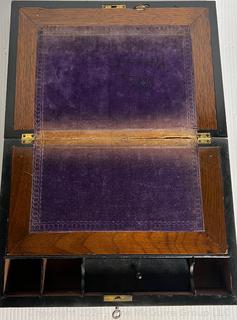 Locking "Bird's Eye Maple" Travel Writing Box. Velvet Lining 12 x 9 x 4.5" 
