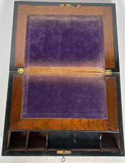 Locking "Bird's Eye Maple" Travel Writing Box. Velvet Lining 12 x 9 x 4.5" 
