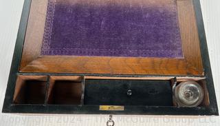 Locking "Bird's Eye Maple" Travel Writing Box. Velvet Lining 12 x 9 x 4.5" 
