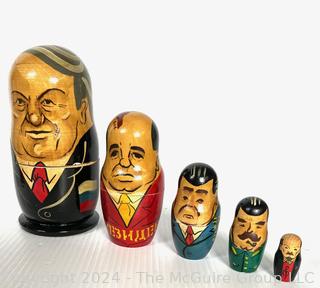 Five (5) Matryoshka Soviet Politician Figures Nesting Dolls 