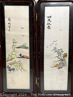 Small Chinese Silk Embroidery Four (4) Panel Folding Scholars Table Screen (WAS 404BC)