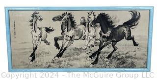 Framed Under Glass Silk Tapestry Depicting Six Galloping Horses by Xu Beihong (1895-1953)