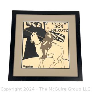 Framed Under Glass Wood Block Print Titled “Lyceum Don Quixote” Signed by Artist. 13” Square