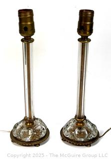 Two (2) Crystal Glass Candlestick Table Lamps