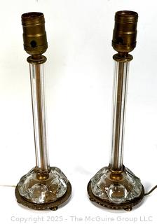 Two (2) Crystal Glass Candlestick Table Lamps