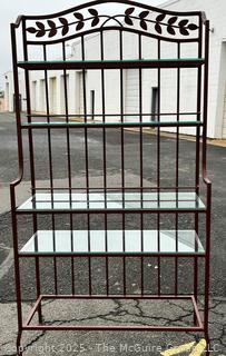 Iron Bakers Rack Etagere with Glass Shelves. 38" W, 16" D & 77"T