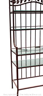 Iron Bakers Rack Etagere with Glass Shelves. 38" W, 16" D & 77"T