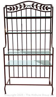 Iron Bakers Rack Etagere with Glass Shelves. 38" W, 16" D & 77"T