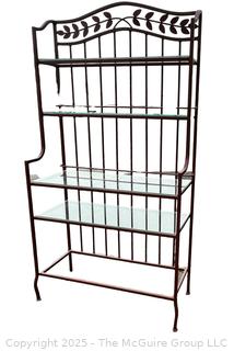 Iron Bakers Rack Etagere with Glass Shelves. 38" W, 16" D & 77"T