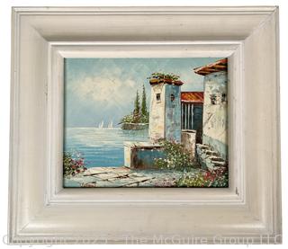 Framed Oil on Board of Meditteranean Seascape. Signed Lower Left by Artist. 14 x 16"