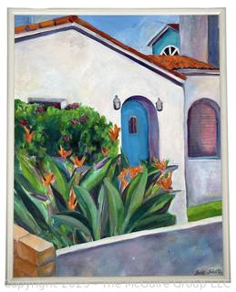 Framed Oil on Canvas of Adobe Home Signed By Artist Sue Slater. 16 x 20”