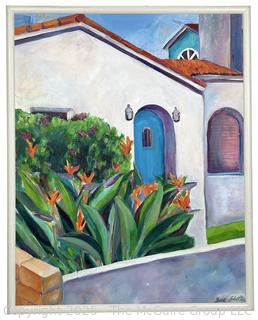 Framed Oil on Canvas of Adobe Home Signed By Artist Sue Slater. 