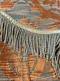 Orange and Gold Velvet Brocade Jacquard Upholstery and Draper Material with Fringe.  Part of Valance. 