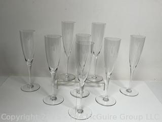 Set of Eight (8) Crystal Champagne Flutes.  9 1/2" tall