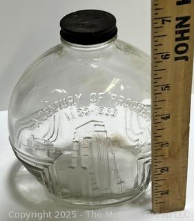 Clear Embossed Glass Bottle Jar from 1933 Chicago World's Fair Century of Progress 