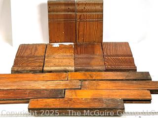 Collection of Victorian Interior Carved Wood Floor Planks and Base Board Trim. Architectural Salvage