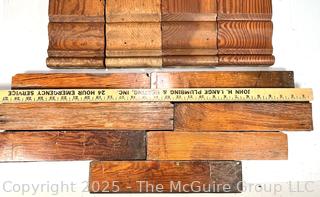 Collection of Victorian Interior Carved Wood Floor Planks and Base Board Trim. Architectural Salvage