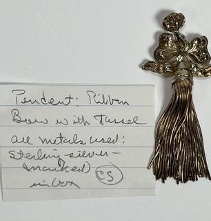 Sterling Silver Tassel with Bow Shaped Topper on Bale Pendant