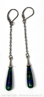 Pair of Azurite (Lapis & Malachite) Drop Earring with Sterling Silver Findings.