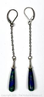 Pair of Azurite (Lapis & Malachite) Drop Earrings with Sterling Silver Findings.