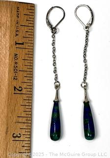 Pair of Azurite (Lapis & Malachite) Drop Earring with Sterling Silver Findings.