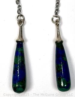 Pair of Azurite (Lapis & Malachite) Drop Earring with Sterling Silver Findings.