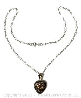 Sterling Silver Hinged Locket Encrusted in Citrine Gem Stones on 18" Chain. 