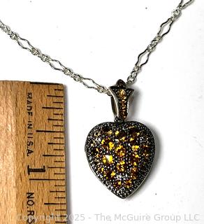 Sterling Silver Hinged Locket Encrusted in Citrine Gem Stones on 18" Chain. 