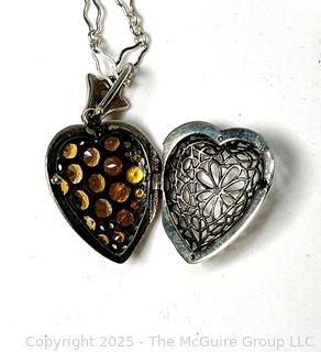 Sterling Silver Hinged Locket Encrusted in Citrine Gem Stones on 18" Chain. 