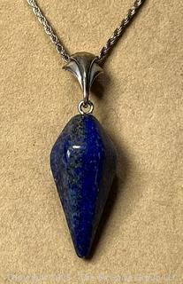 Lapis Pendant with Sterling Silver Chain and Bale.