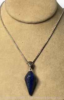 Lapis Pendant with Sterling Silver Chain and Bale.