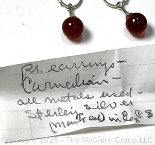 Pair of Sterling Silver and Carnelian Earrings